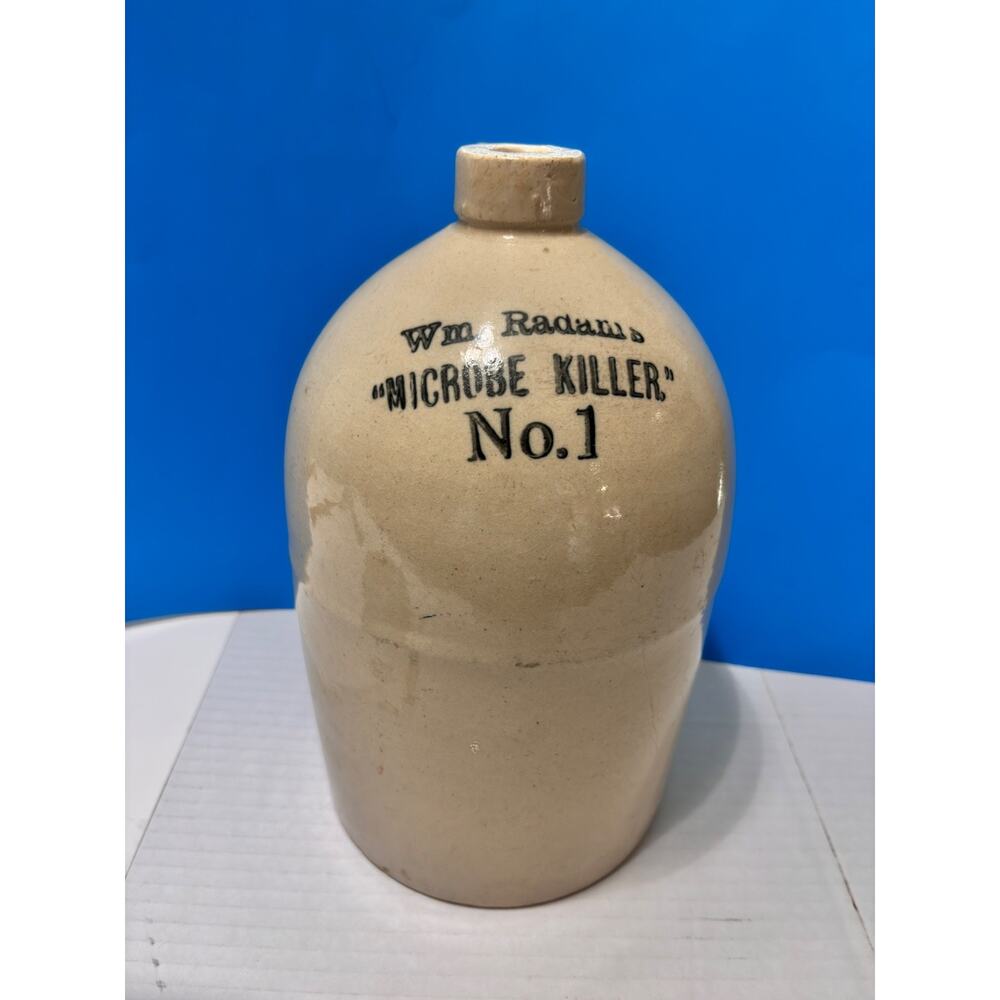 Antique Wm Radam Microbe Killer No 1 Jug Stoneware Apothecary Bottle Primitive